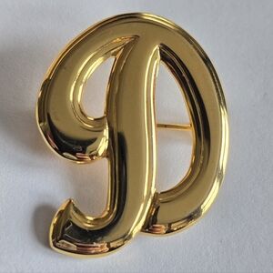 Vintage letter D brooch pin gold tone metal alphabet initial monogram